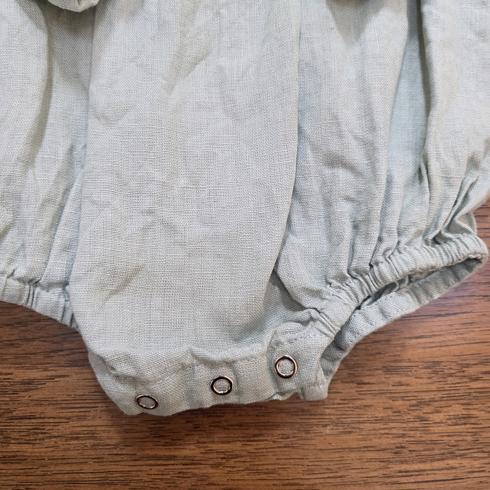 Handmade (Etsy) Linen Green Ruffled Baby Romper - Picture 3 of 3